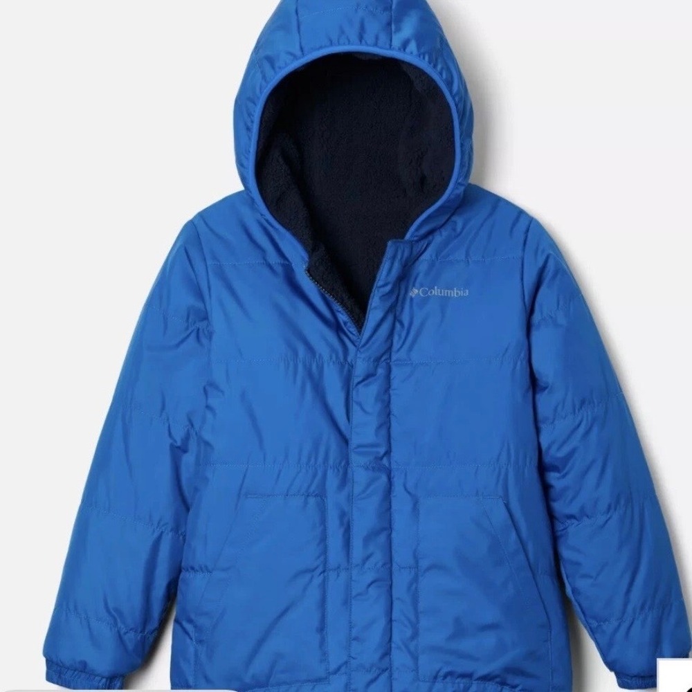 Columbia Kids big fur Blue Sherpa Lined Puffer Hooded Jacket SB6199 Size M 10/12